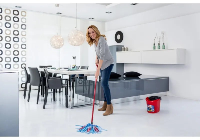 Set de curățat podele Vileda Super Mocio, 3 bucăți, 10 l, mecanism de scurgere, roșu