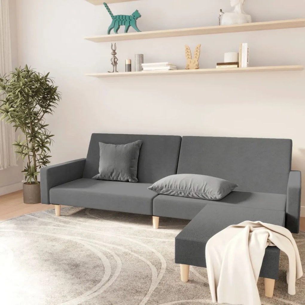 3080477 vidaXL Canapea extensibilă cu taburet, 2 locuri, gri deschis, textil