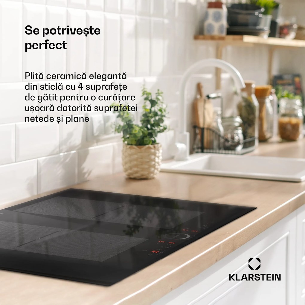 Klarstein Delicatessa 70 Flex, plită cu inducție încorporabilă, 4 zone, 7000 W, sticlă ceramică.