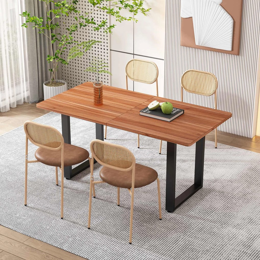 Set de 2 scaune de dining moderne din ratan cu cadru metalic, 56x52x27 cm, Maro