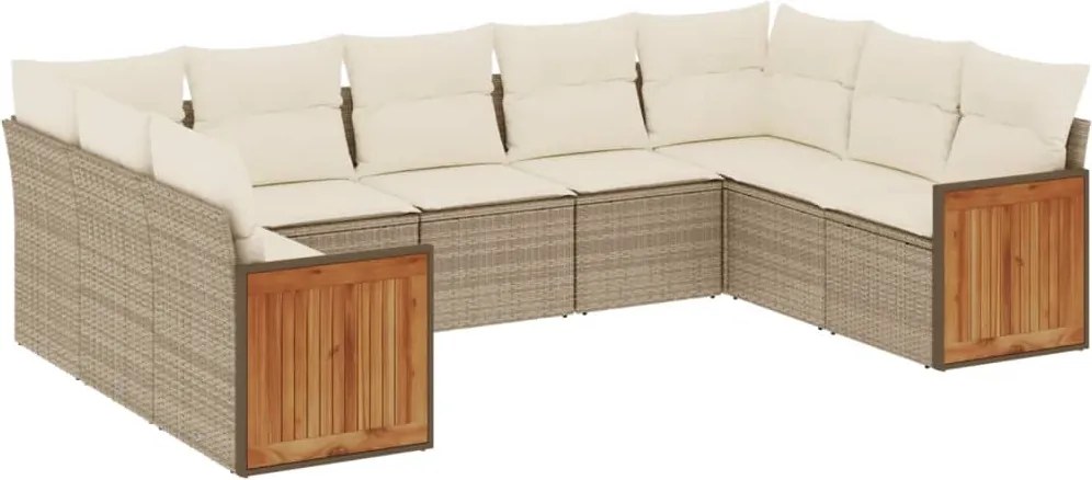 vidaXL Set canapele de grădină, 9 piese, cu perne, bej, poliratan