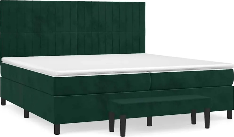 vidaXL Pat box spring cu saltea, verde închis, 200x200 cm, catifea