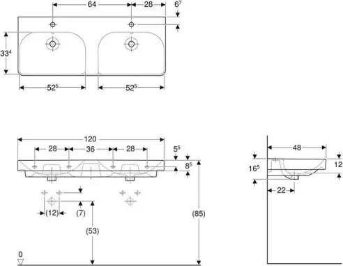 Geberit 500.223.01.1 - Lavoar dublu suspendat Smyle Square 120 x 48 cm, ceramică/alb