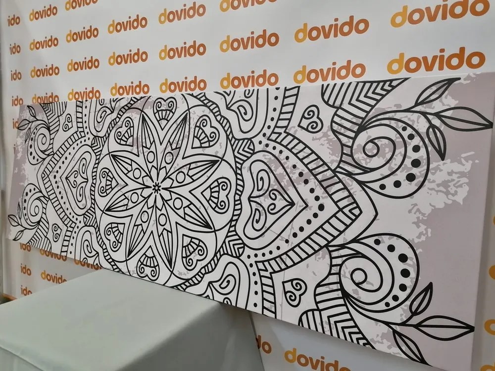 Tablou Mandala cu atingere antică în design alb-negru