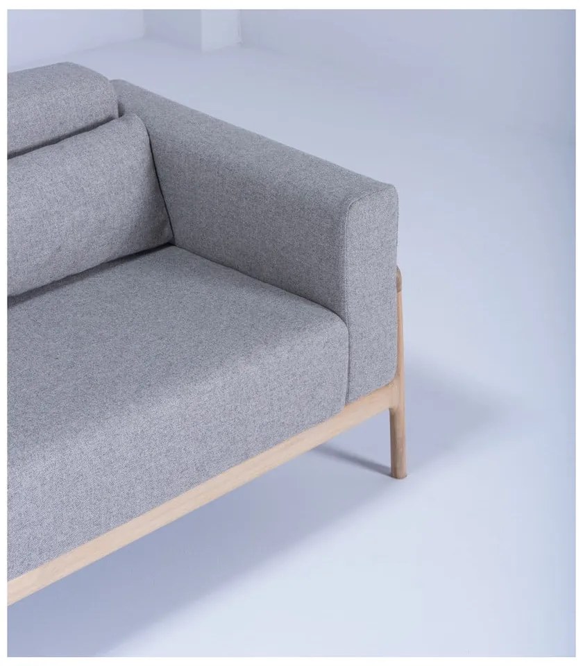 Canapea cu structură din lemn de stejar Gazzda Fawn, 210 cm, gri