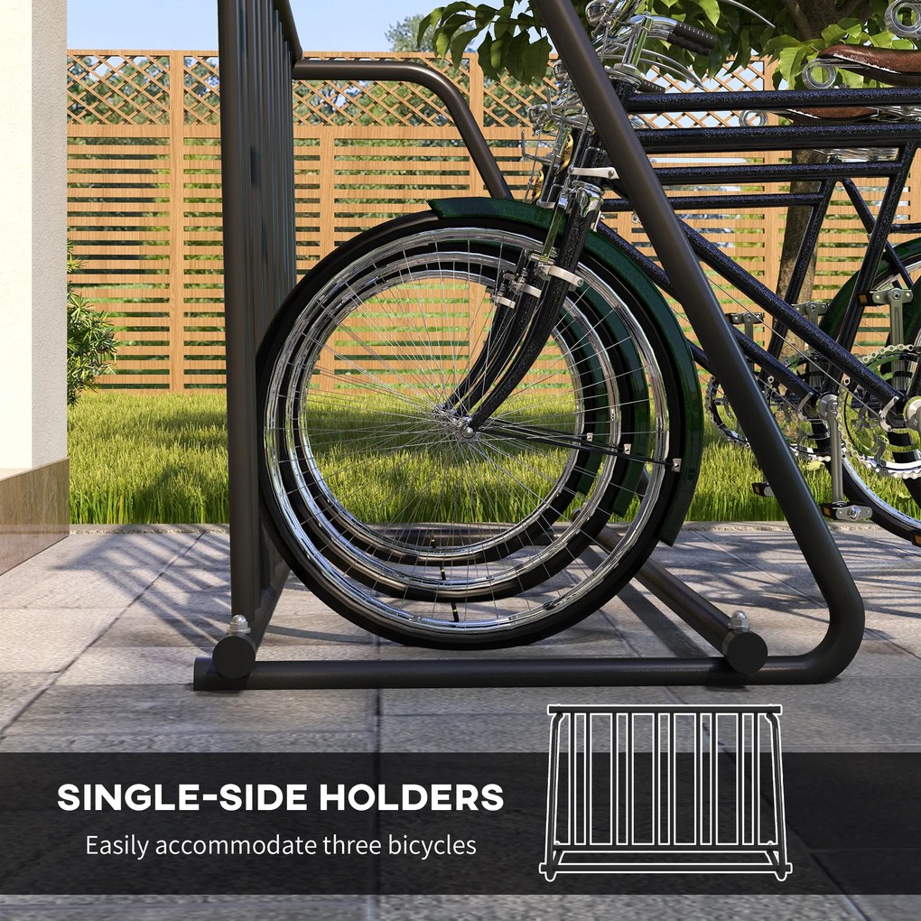 DURHAND Suport Biciclete 114cm, Sistem de Depozitare pentru 3 Biciclete, Ideal pentru Garaje și Magazine, Metal | Aosom Romania