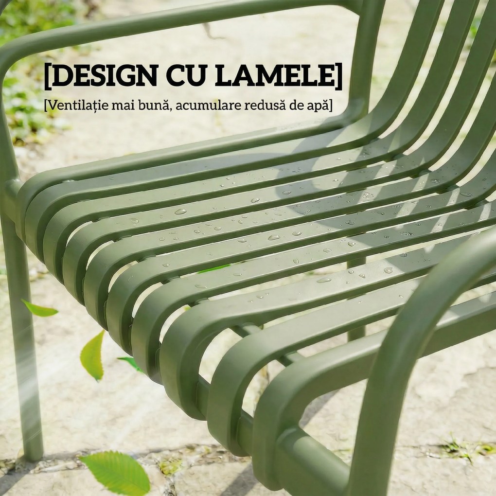 Outsunny Set 4 Scaune de Grădină Stivuibile din Plastic Anti-UV, Scaune pentru Prânz în Exterior cu Spătar Ergonomic cu Lamele și Mânere, pentru Terasă Balcon Grădină Exterior Interior, 55x58,5x81,5 cm, Verde | Aosom Romania