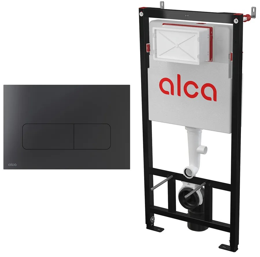 Set rezervor WC cu cadru incastrat Alca AM101/1120 si clapeta de actionare Flat MOON-BLACK negru mat