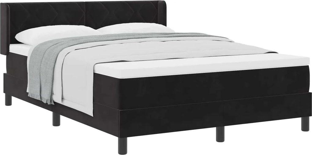 vidaXL Pat cu arcuri cu saltea cu headboard Negru 190 x 140 cm Catifea