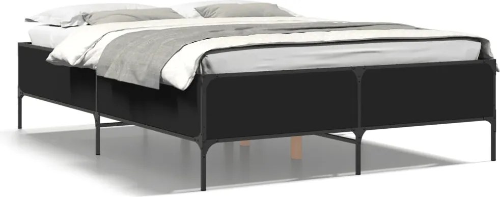 vidaXL Cadru de pat, negru, 140x190 cm, lemn prelucrat și metal