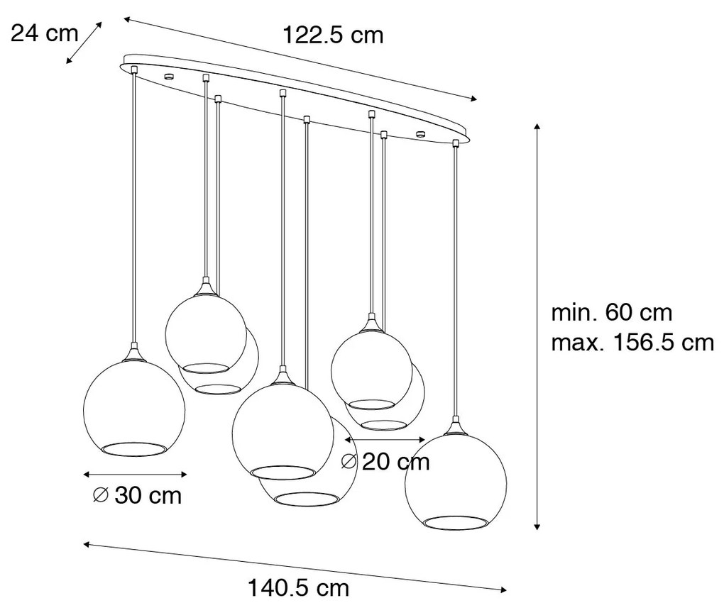 Lampă suspendată Art Deco bronz închis cu sticlă chihlimbar ovală 8 lumini - Sandra