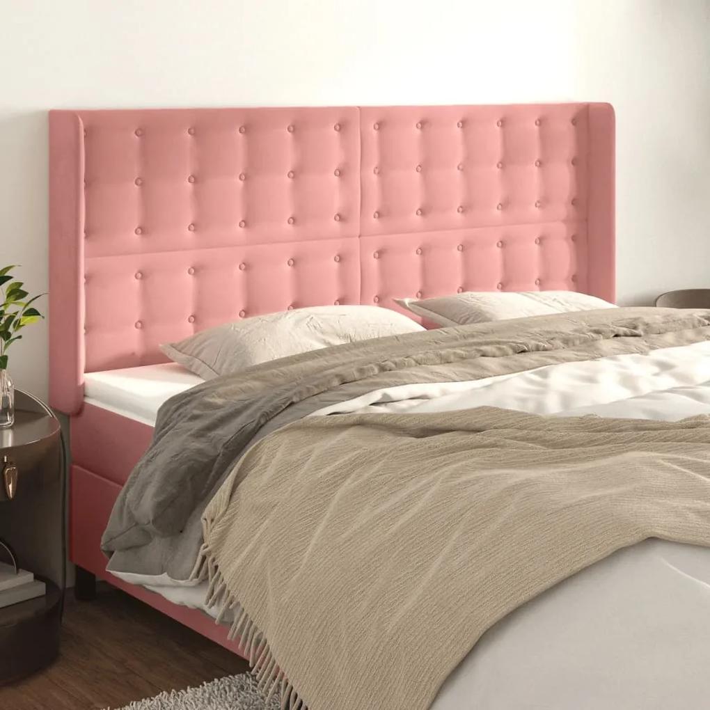 3120073 vidaXL Tăblie de pat cu aripioare, roz, 163x16x118/128 cm, catifea