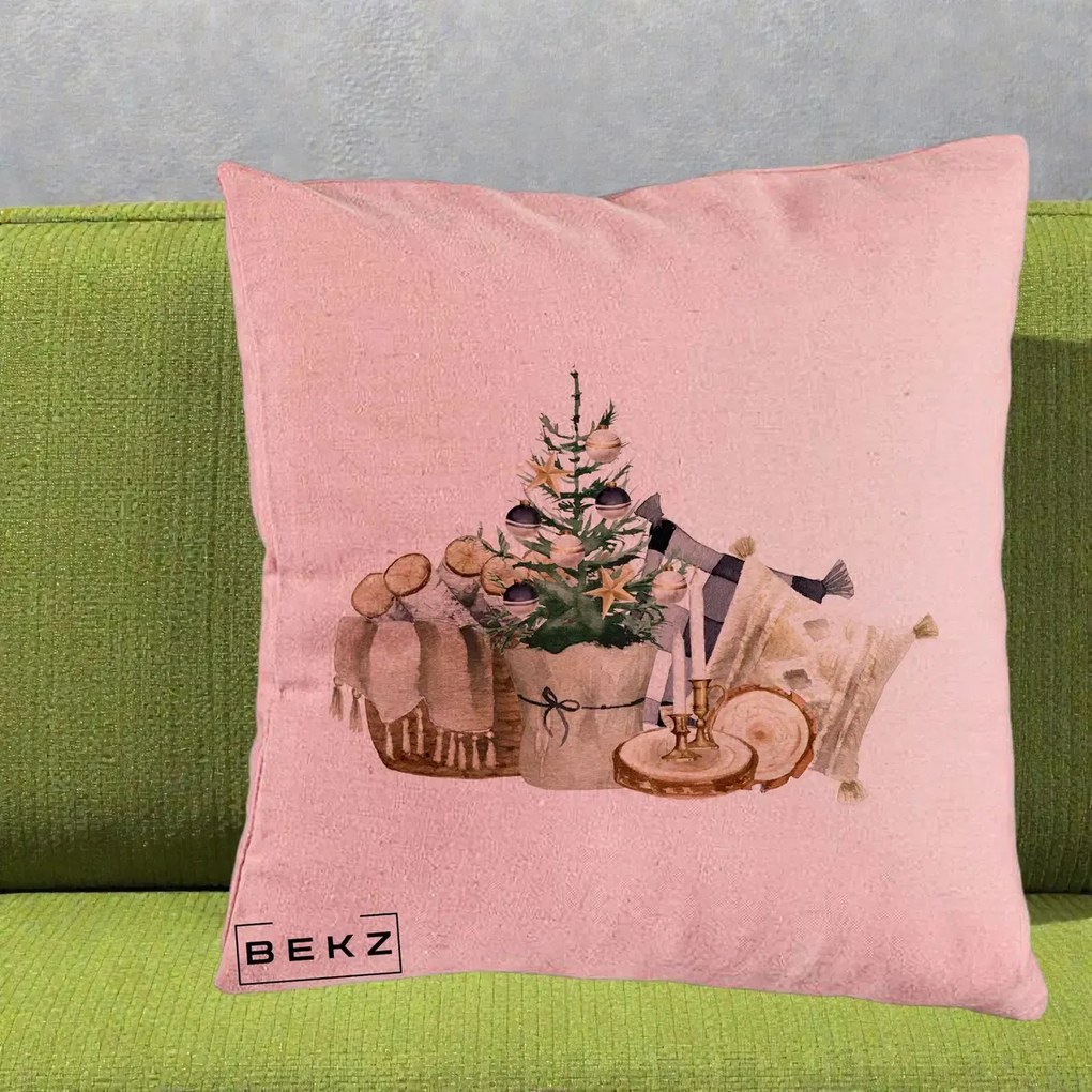 Perna Decorativa Colt Cozy de Craciun Boho, 40x40 cm, Roz, Husa Detasabila, Perna Inclusa, BEKZ®