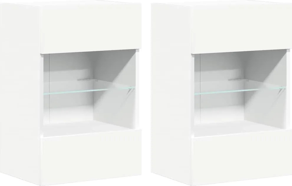 vidaXL Comode de perete cu lumini LED pentru TV, 2 buc., alb, 40x30x60,5 cm