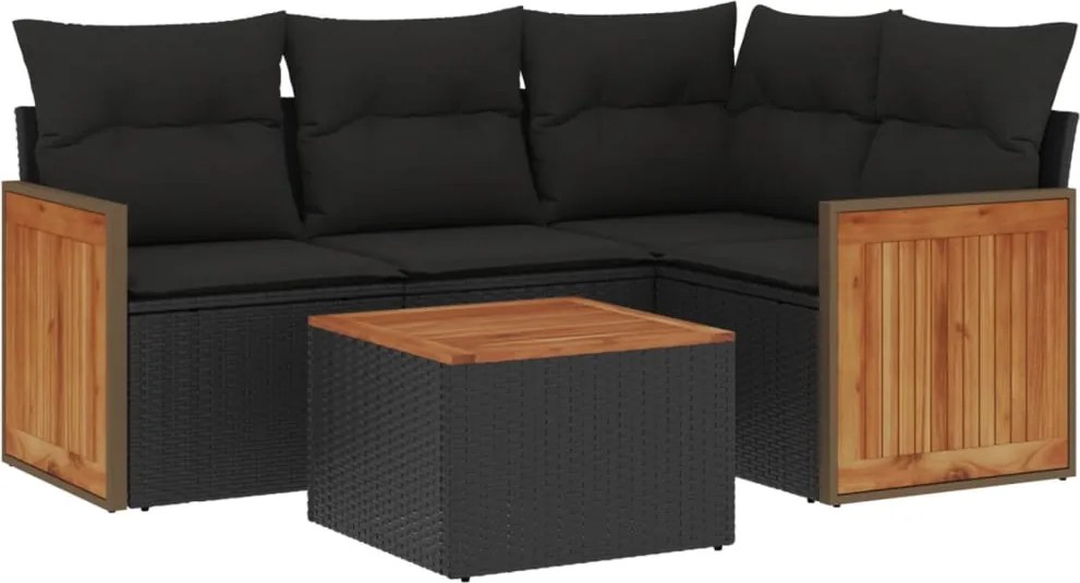 vidaXL Set mobilier de grădină cu perne, 5 piese, negru, poliratan