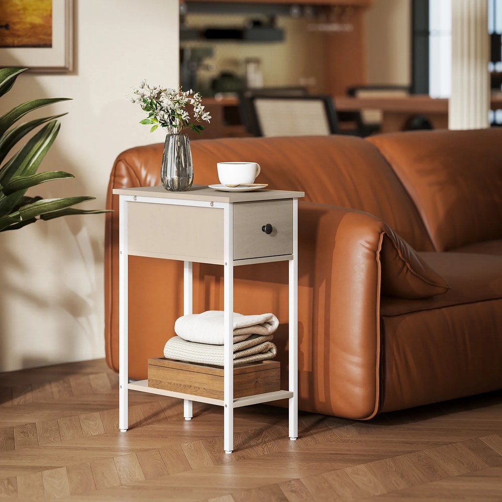 HOMCOM Masă Auxiliară Îngustă cu Sertar Raft Deschis și Structură Metalică pentru Sufragerie Dormitor 25x39,8x58,2 cm Lemn Natural | Aosom Romania