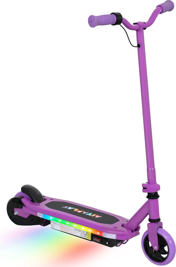 AIYAPLAY Trotinetă electrică pentru copii 6-14 ani, viteză maximă 10 km/h, lumini LED colorate, frână electrică, violet | Aosom Romania