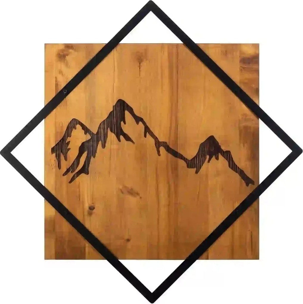 Decoratiune perete MOUNTAIN 2, stejar/negru, lemn/metal, 54x54 cm