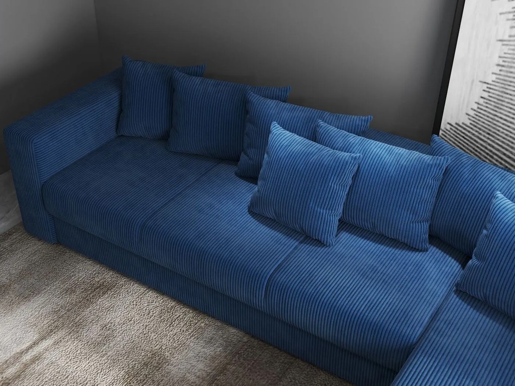 Colțar extensibil dumonde cu ladă de depozitare si sezut confortabil din spuma high-density, Gloria Zoom Blue 320x183 cm