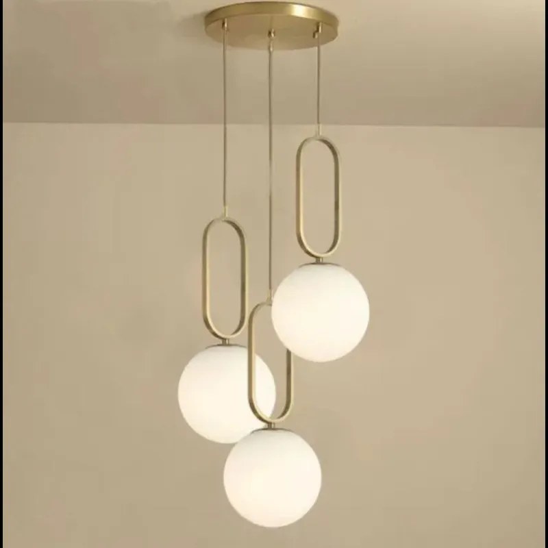 Lustra Pendul 3xGlob Alb Corp Cupru E27