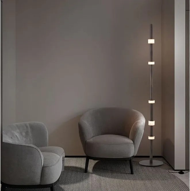Lampadar tub subtire aluminiu gri inchis si alabastru LED MARLOW
