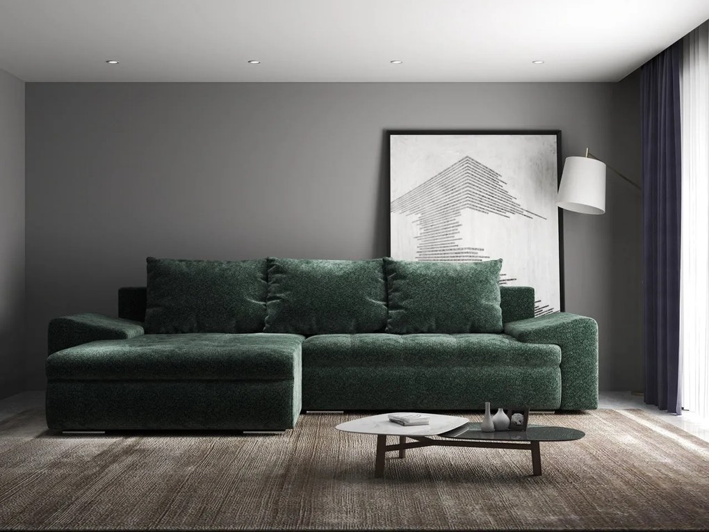 Colțar extensibil dumonde cu ladă de depozitare si sezut confortabil din spuma high-density, Leonardo Euphoria Verde 260x185 cm