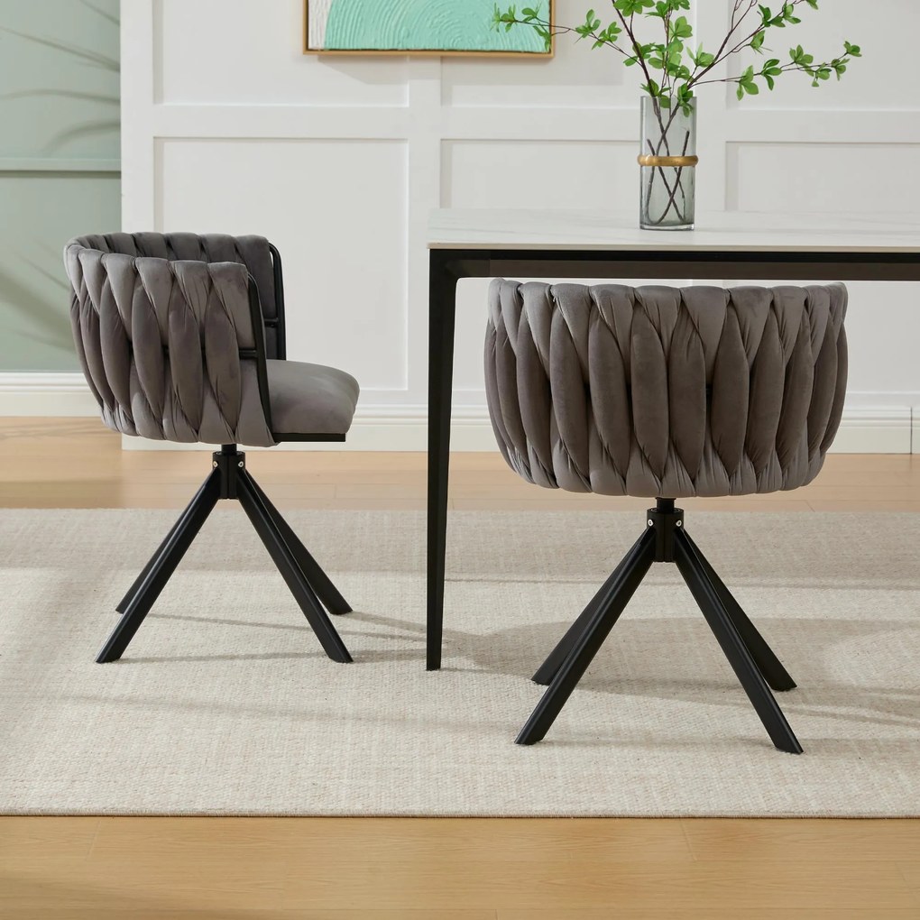 Set de 2 scaune pivotante din catifea, Gri | Aosom Romania