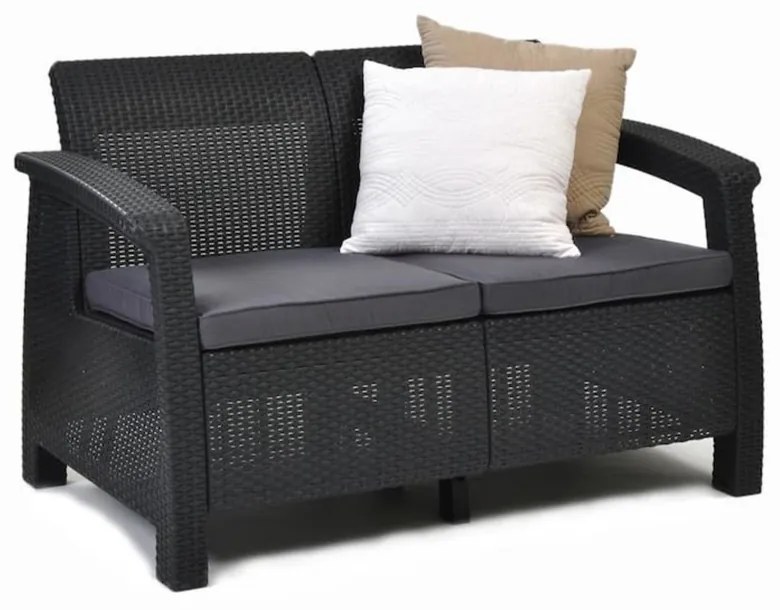 Set de mobilier de grădină Corfu, culoare grafit, cu perne gri deschis