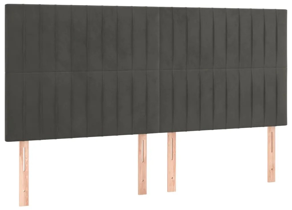 Pat box spring cu saltea, gri inchis, 160x200 cm, catifea Morke gra, 160 x 200 cm, Benzi verticale