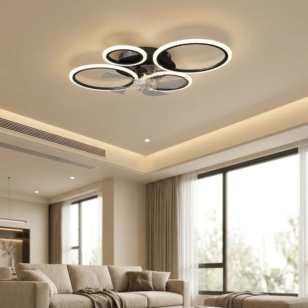 HOMCOM Ventilator de tavan cu lumină și telecomandă, Ventilator LED de tavan 77 cm cu 3 culori de lumină, 6 trepte, temporizator | Aosom Romania