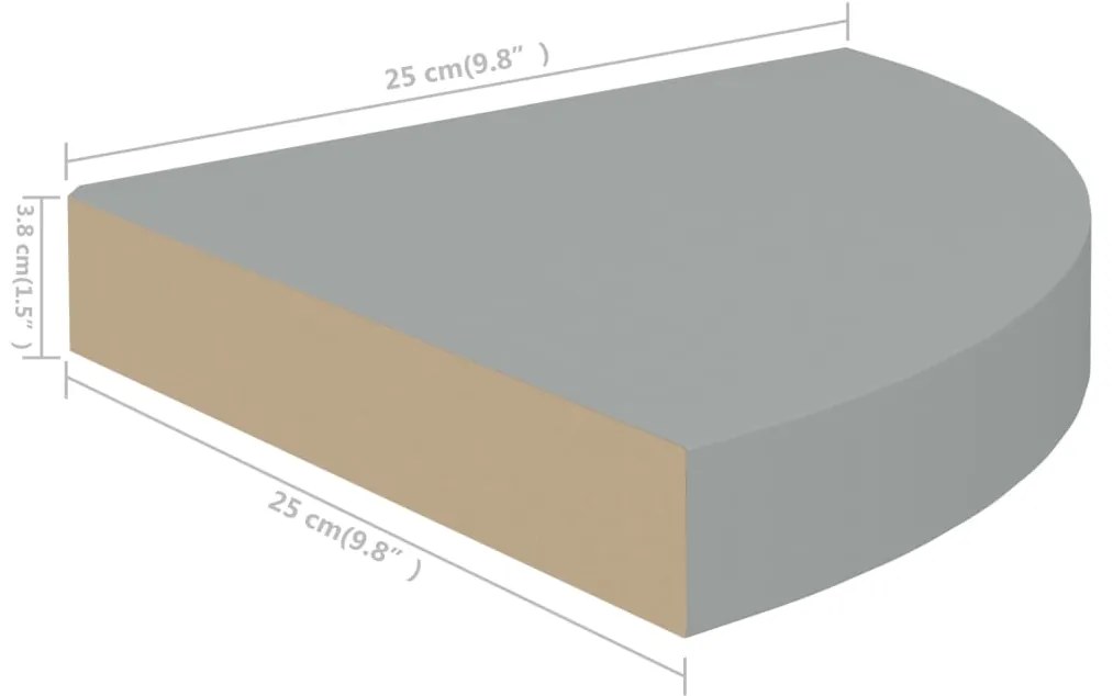 Rafturi coltar de perete, 4 buc., gri, 25 x 25 x 3,8 cm, MDF 4, Gri, 25 x 25 x 3.8 cm