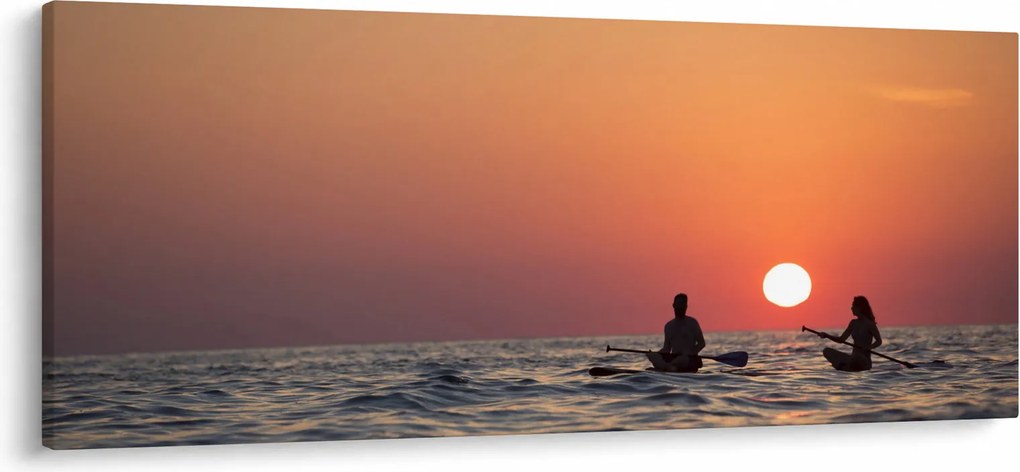 Tablou cu canoiști în apus de soare (120x50 cm)