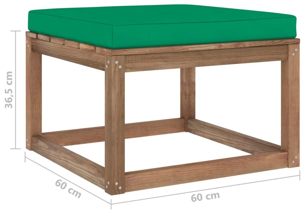 Set mobilier gradina paleti cu perne, 3 piese, lemn pin tratat Verde, colt + mijloc + suport pentru picioare, 1