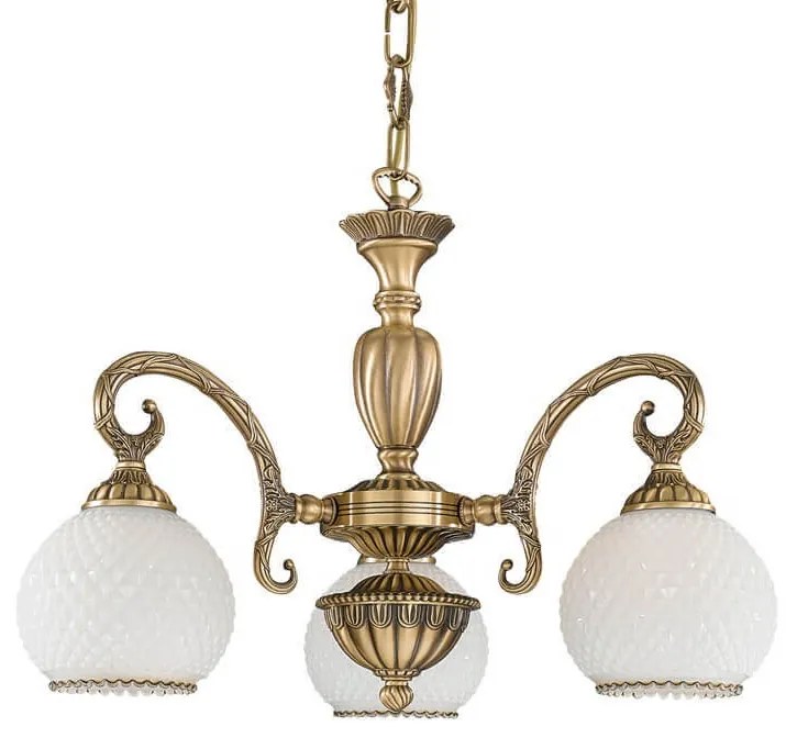 Candelabru cu 3 brate clasic design italian din alama, sticla 8400 RA-L. 8400/3