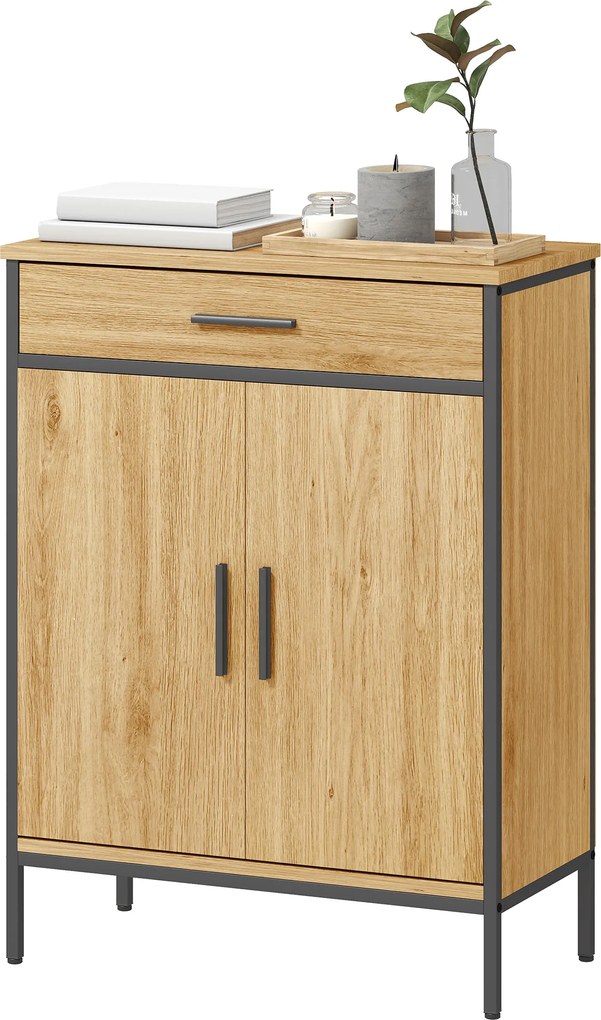 HOMCOM Dulap pentru baie, rafturi pe două niveluri, sertar mare, stil industrial, aspect stejar | Aosom Romania