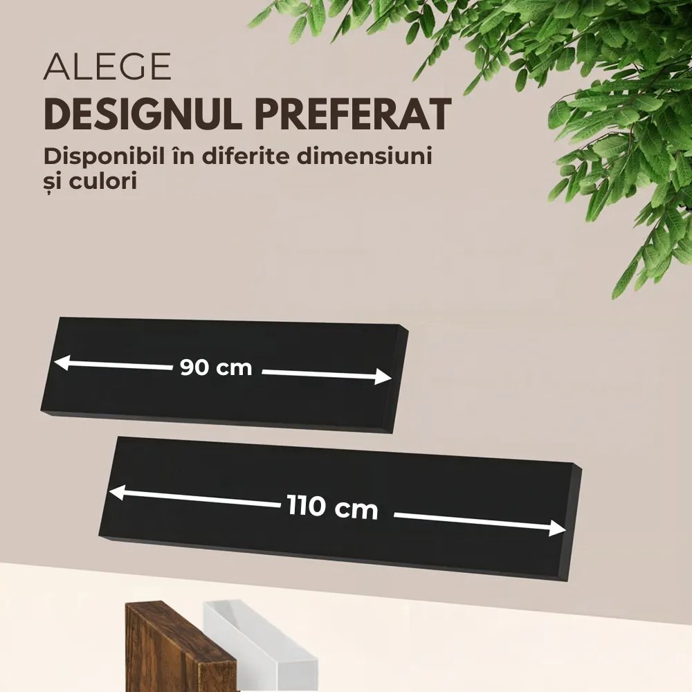 Poliță de perete FIGO + consolă, 110cm, negru Casaria