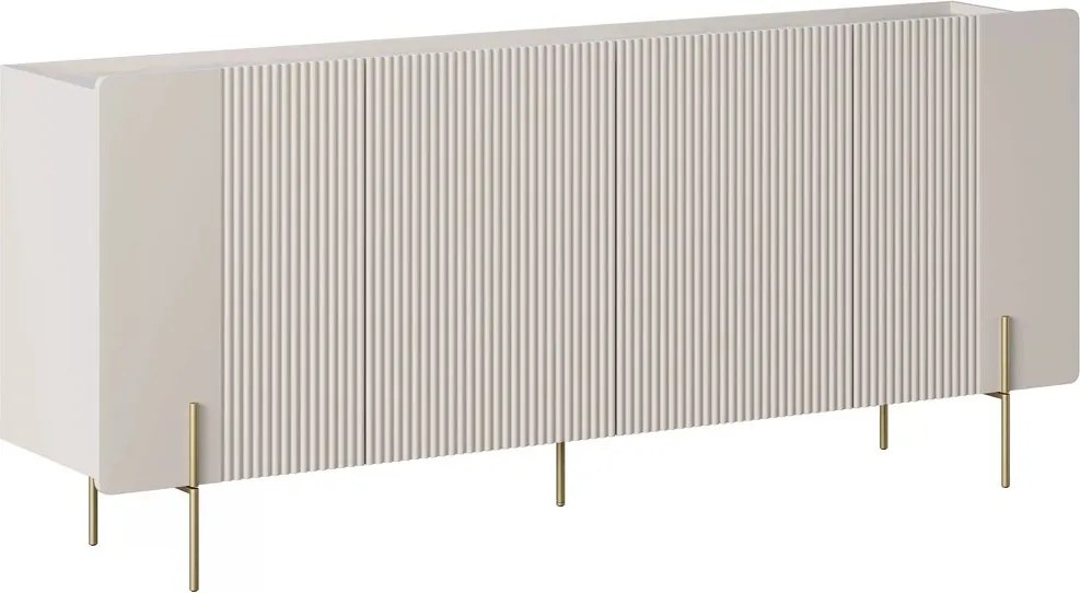 Comodă cu patru uși Malmi 200 cm - cashmere / crema bianca / picioare aurii