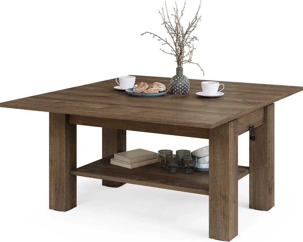 Mazzoni BRAWO Stejar Maro - MĂSUȚĂ DE CAFEA CU BLAT EXTENSIBIL ȘI RIDICABIL MASĂ CU RAFT