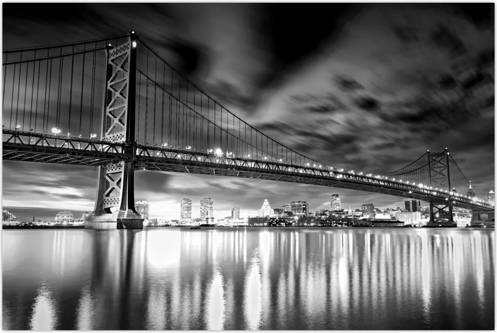 Tablou - Podul Benjamin Franklin, Philadelphia, alb-negru (90x60 cm)