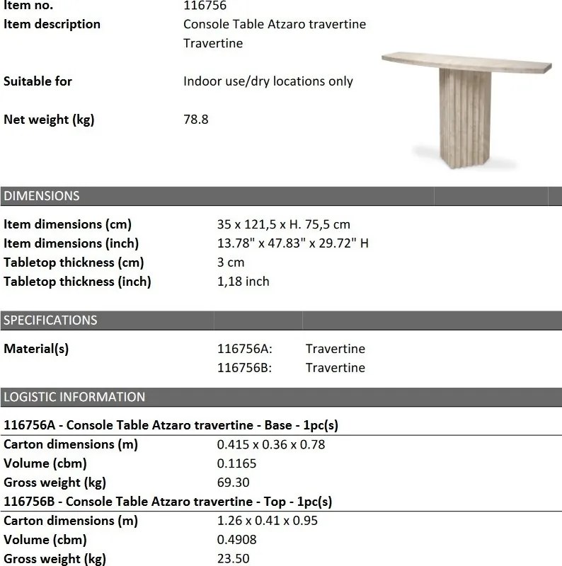 Consola LUX din travertin stil Art Deco Atzaro