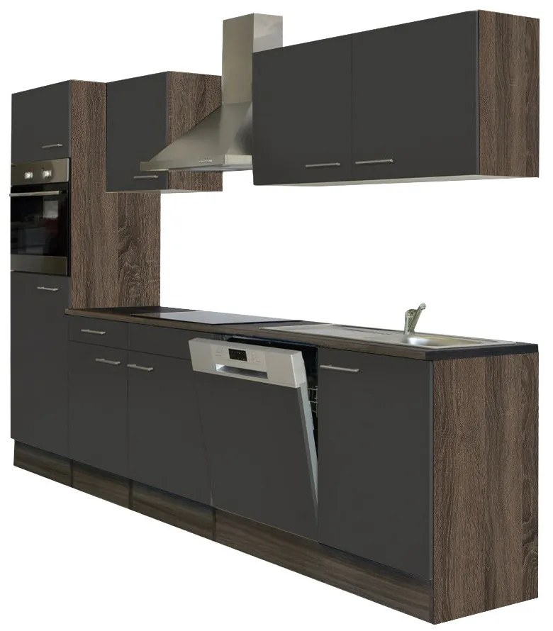 Mobilă de bucătărie Yorki cu corp din stejar Yorki, față antracit satinat, dimensiune 280 cm