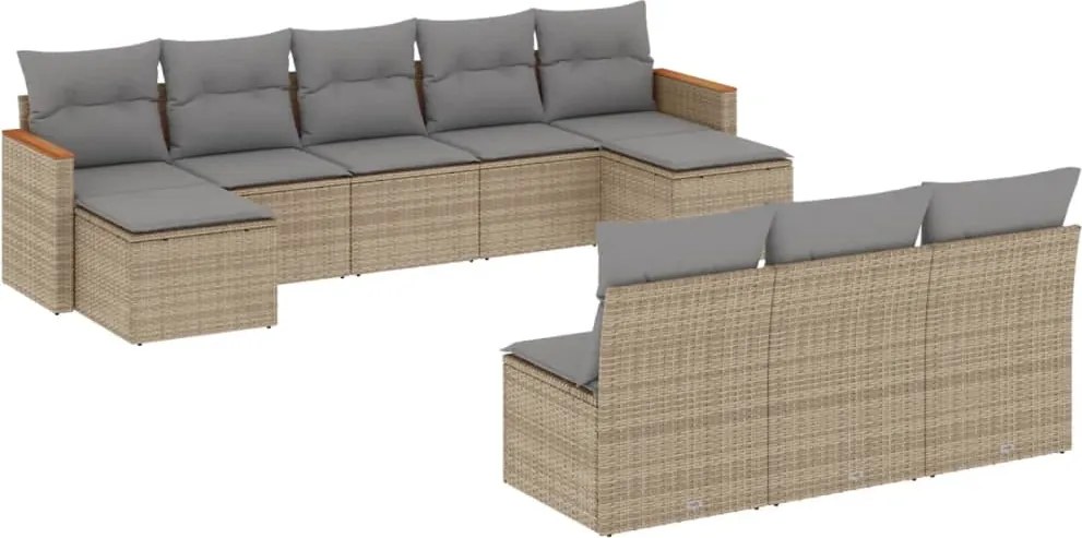 vidaXL Set canapele de grădină, 10 piese, cu perne, bej, poliratan