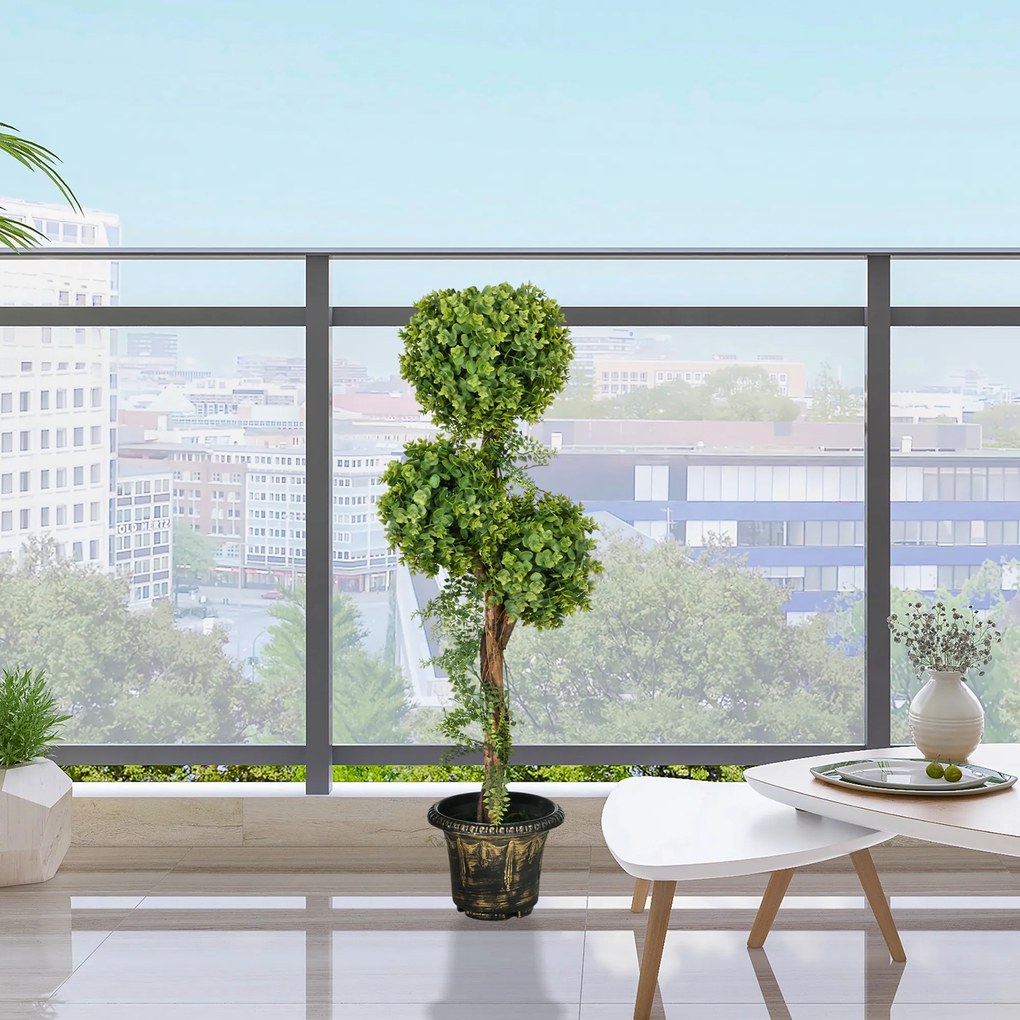 HOMCOM Plante Artificiale Arbore Artificial 3 Bile de Buxus cu Ghiveci de Ciment, Interior și Exterior, Înălțime 115 cm | Aosom Romania