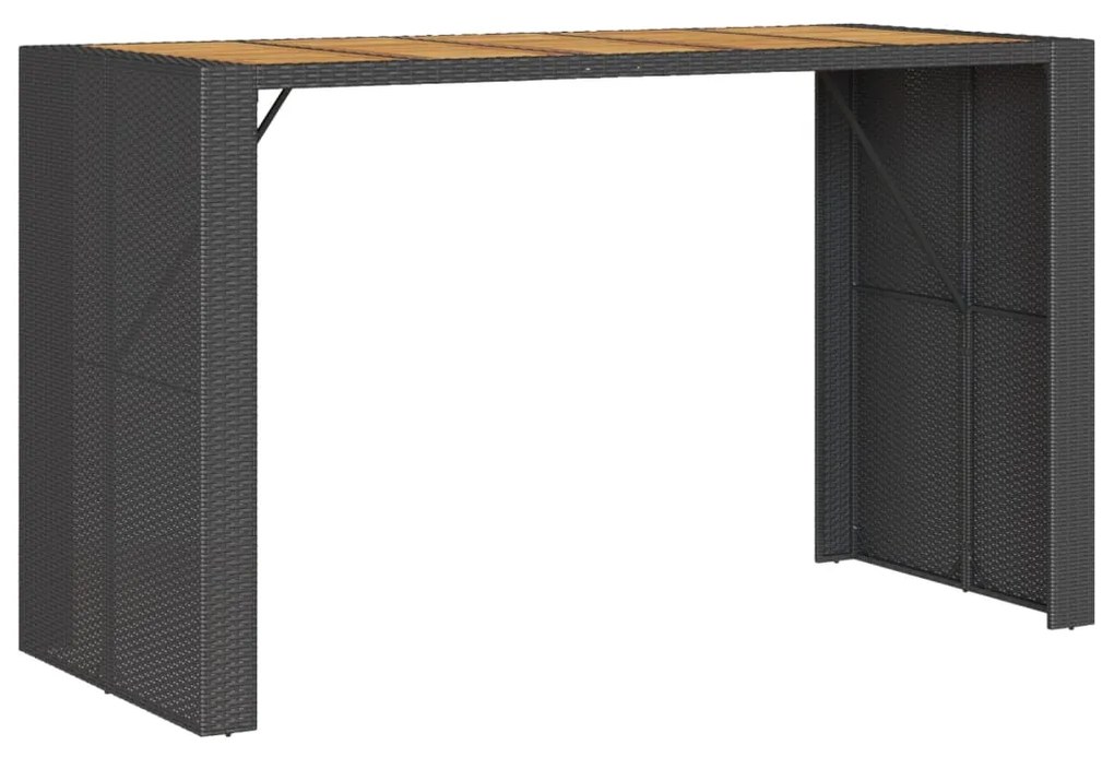 368700 vidaXL Masă bar grădină blat lemn acacia negru 185x80x110 cm poliratan