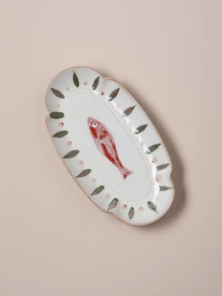 Platou oval din ceramică, roșu, 23×12 cm, "Marine"
