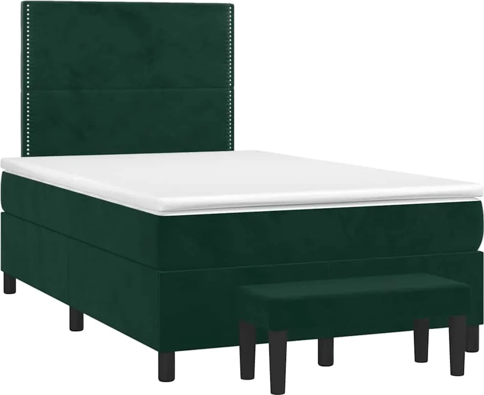 vidaXL Pat box spring cu saltea, verde închis, 120x190 cm, catifea