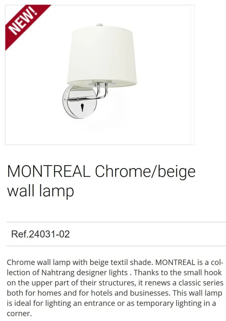 Aplica de perete moderna design elegant MONTREAL crom/bej