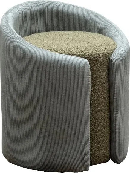 Taburet rotund din stofă bouclé și catifea reiată, verde, cu spătar învăluitor, 52 x 43 x 41 cm, „Nasrine”