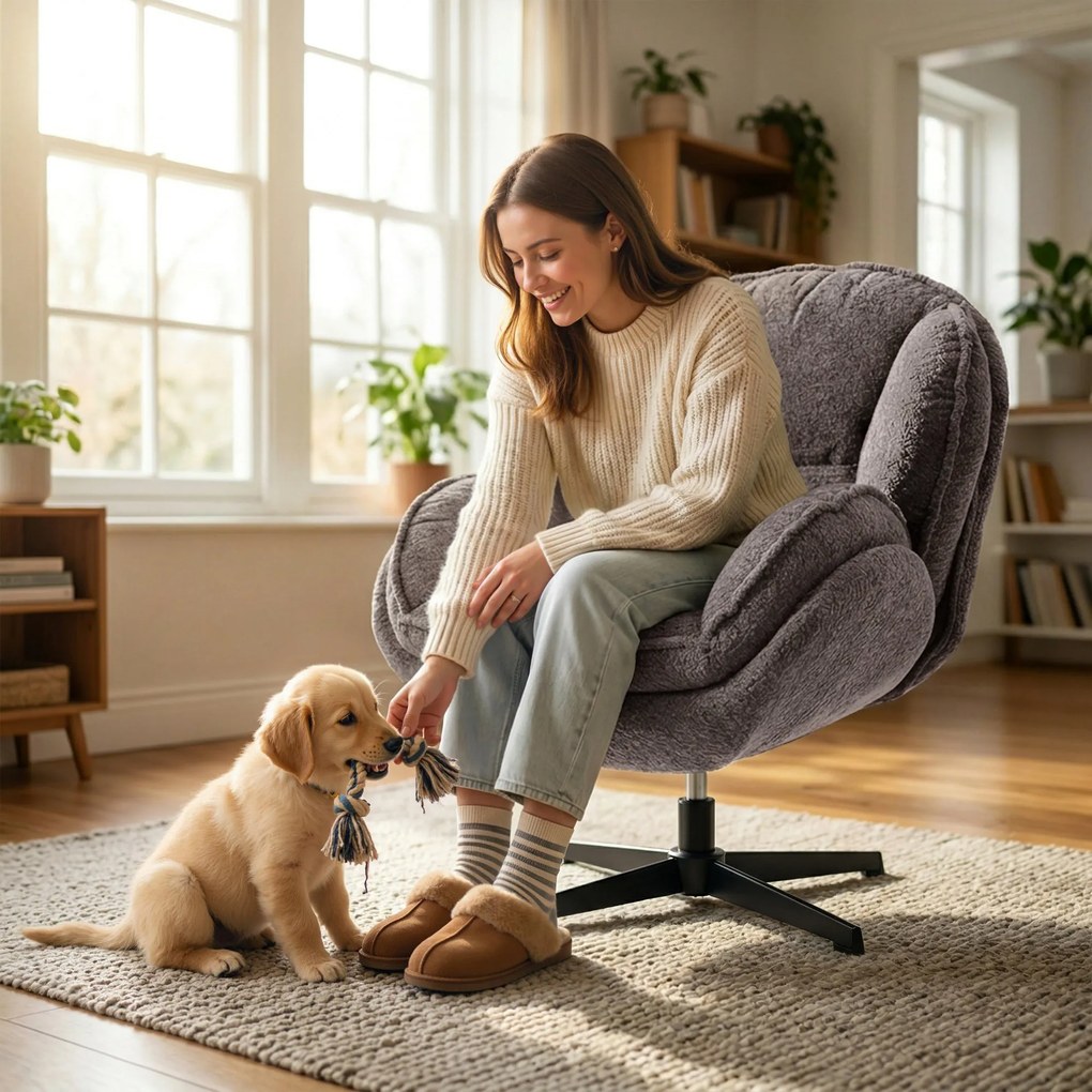 HOMCOM Fotoliu wingback modern, fotoliu cu braţe din catifea cu bază în patru braţe, arcuri în S, funcţie de rotaţie 360°, gri | Aosom Romania