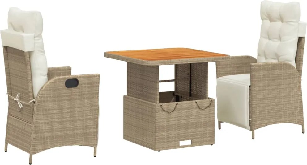 vidaXL Set mobilier de grădină cu perne, 3 piese, bej, poliratan